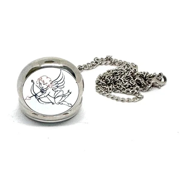 Silver Plated Angel Pendant Watch on Long Chain with Fresh Battery Item #1051 - Picture 3 of 5